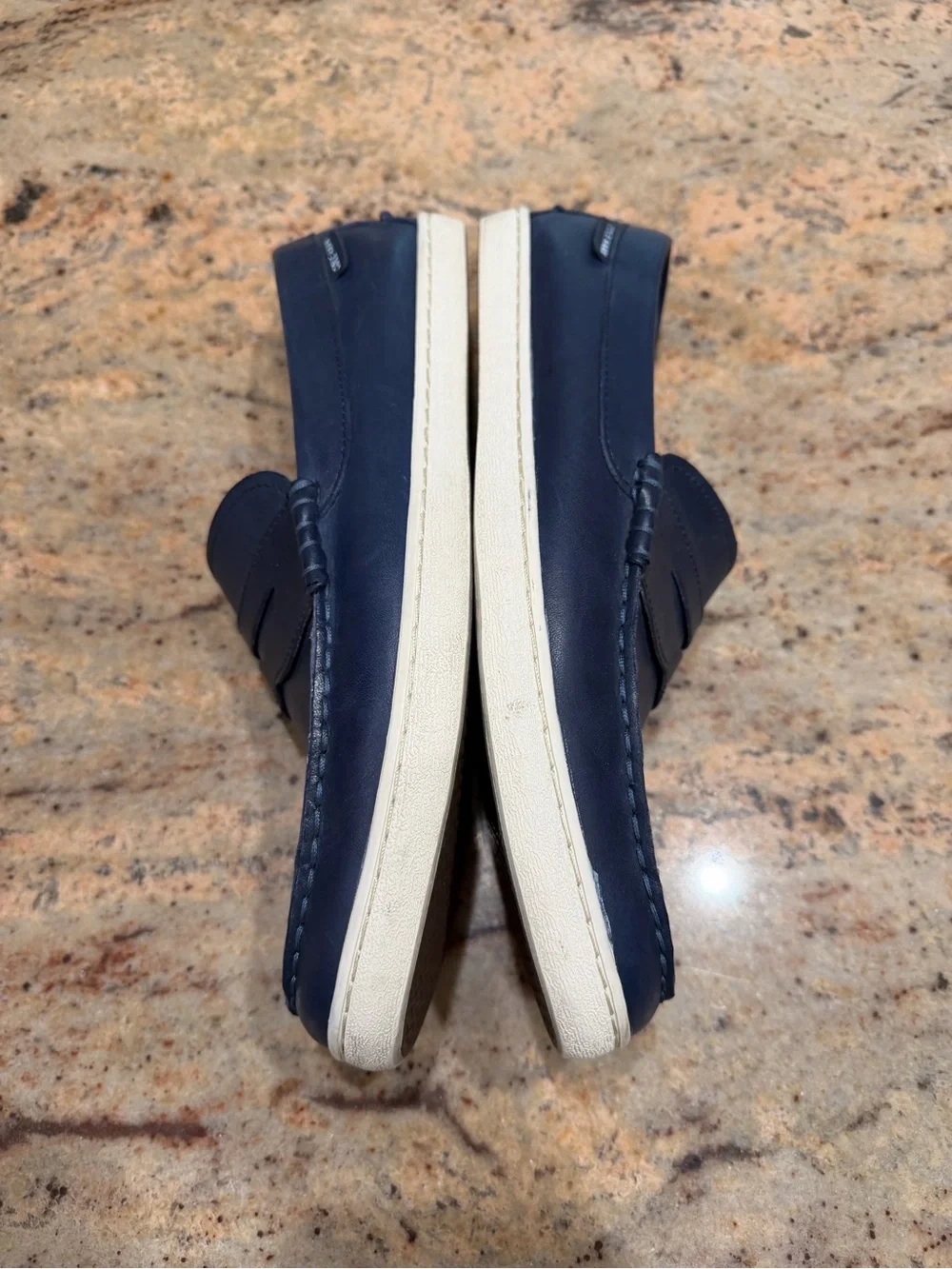 Cole Haan Navy Leather Slip-On Penny Loafers with White Sole